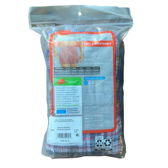 Hanes Mens Yarn Dyed Exposed Comfort Waistband Tagless Boxers Size XL 5 Count - Picture 2 of 7